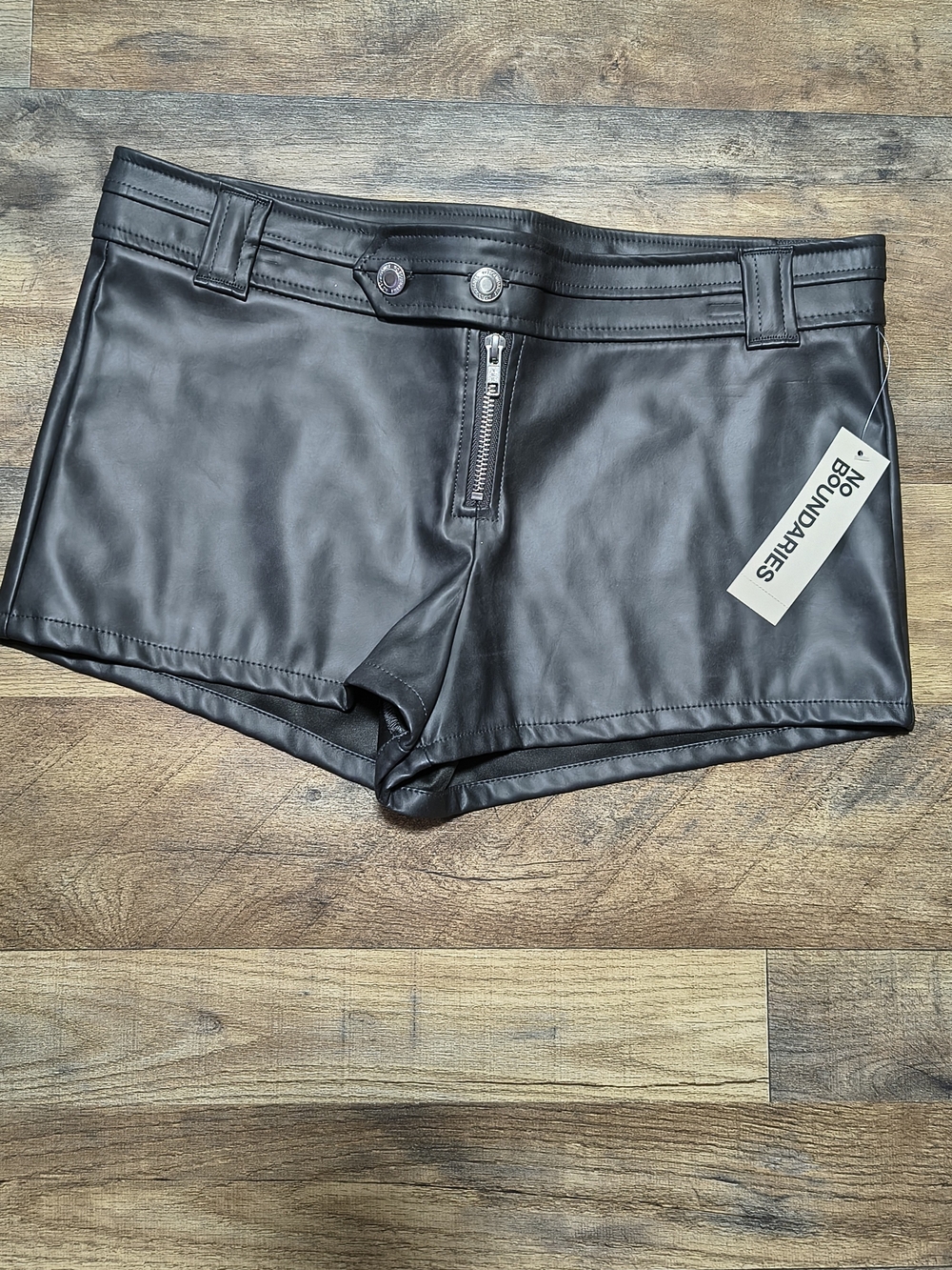 No Boundaries Black Faux Leather Bike Shorts with Front Zip